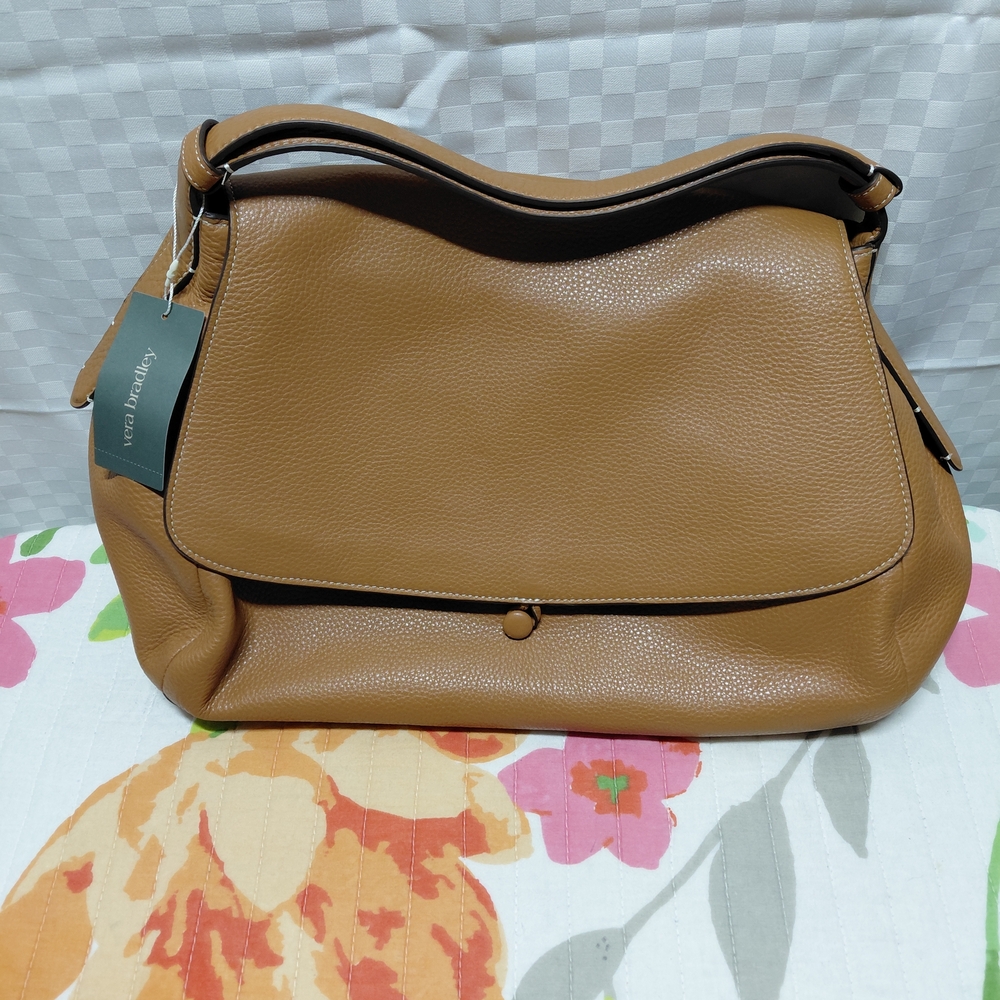 Vera Bradley Tan Pebbled Leather Shoulder Bag